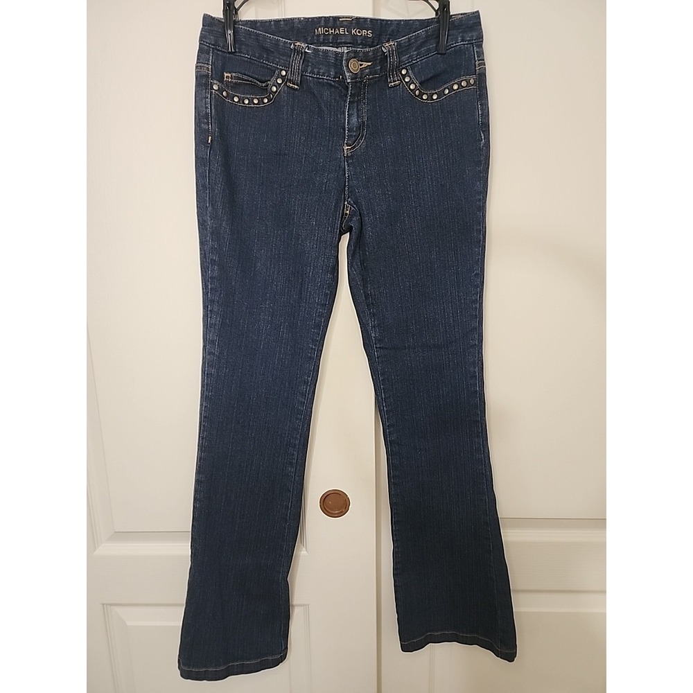 Michael Kors Womens Size 4 Dark Wash Bootcut Jeans Studded Pockets Stretch Denim